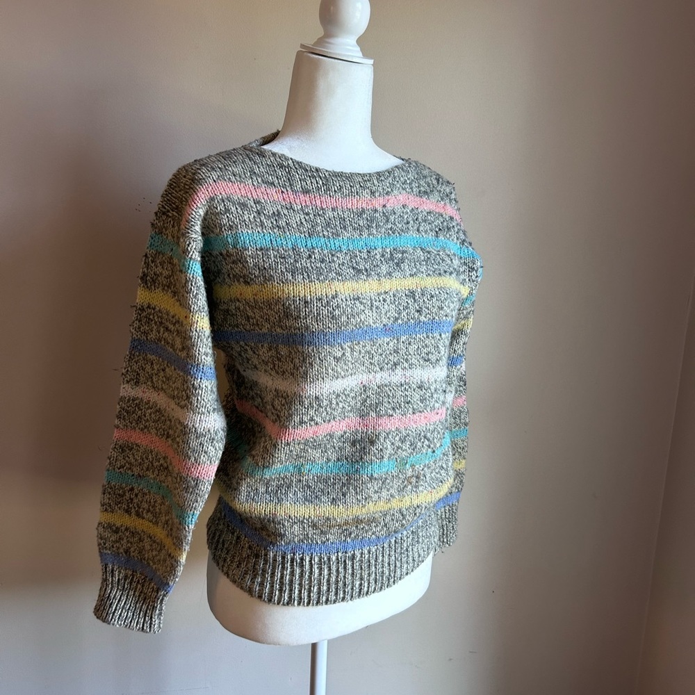 Diane Von Furstenberg DVF Vintage 80s Boatneck Pastel Striped Sweater, Small